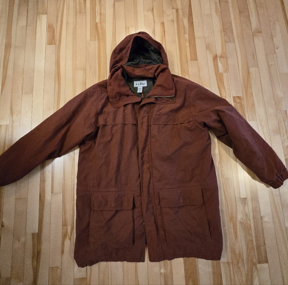 L.L. Bean Men's Rust Red Jacket Size XXL Tall Vintage Jacket Hideaway Hood
